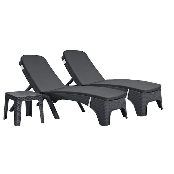 Rainbow Outdoor Roma 3-Piece Chaise Lounger Set w/cushion-Anthracite RBO-ROMA-ANT-3CL-CUSH - main